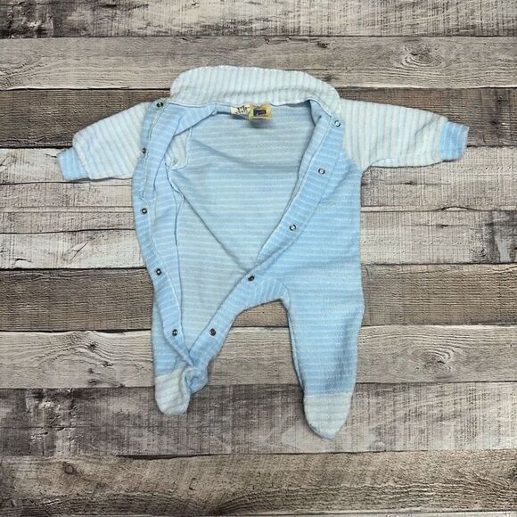 Vintage Carter’s Newborn Baby Boy Striped Blue Teddy Bear One Piece Outfit - Picture 3 of 7